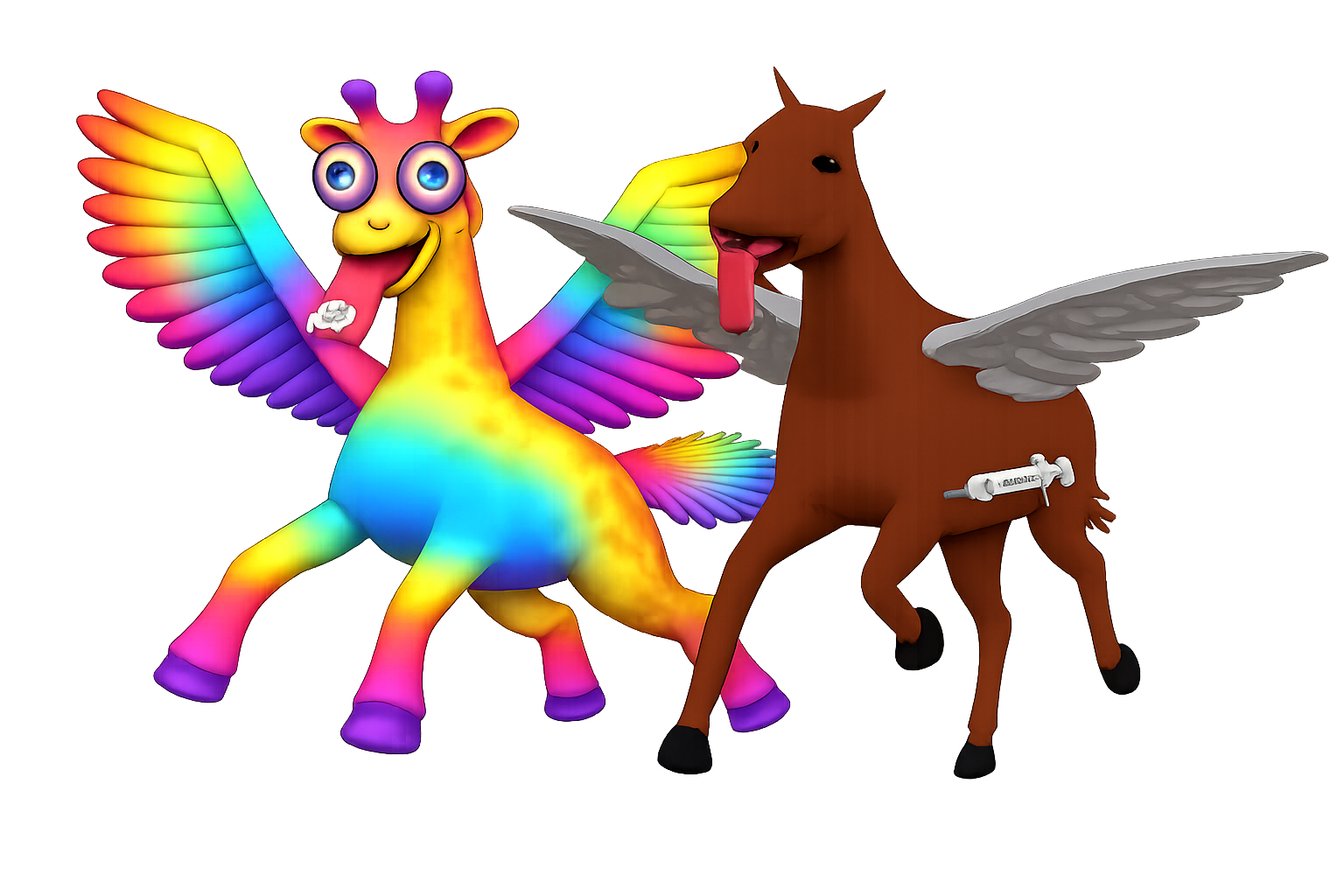 Flying Acid Giraffe and Flying Ketamine Horse